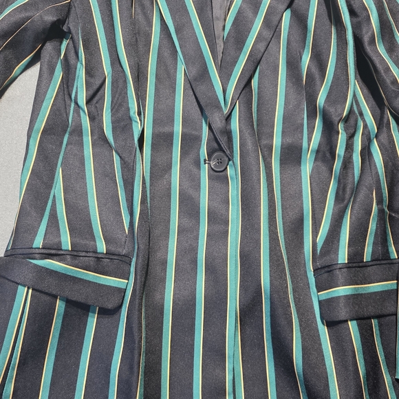 Reveuse NWT Elegant Black and Green Striped Women's Blazer S/M/L/XL - Picture 3 of 13